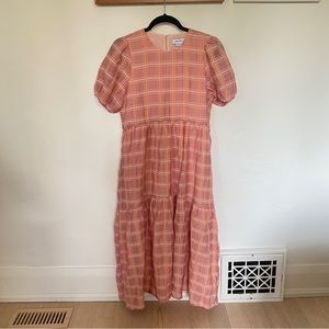 Pink plaid smocked maxi/midi dress